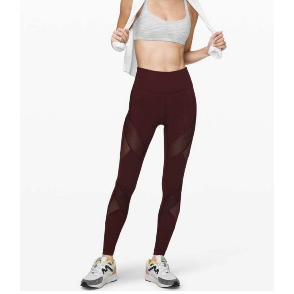 lululemon 4 Wunder Under High Rise Mesh Tight 28" Garnet Burgundy Purple Size 2